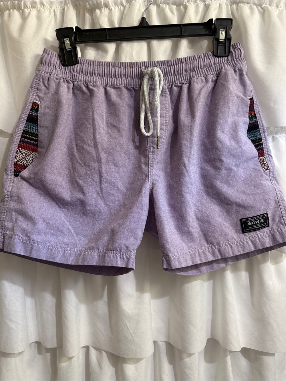 WOWIE Lilac Athletic Drawstring Shorts with Patterned Pocket Trim
